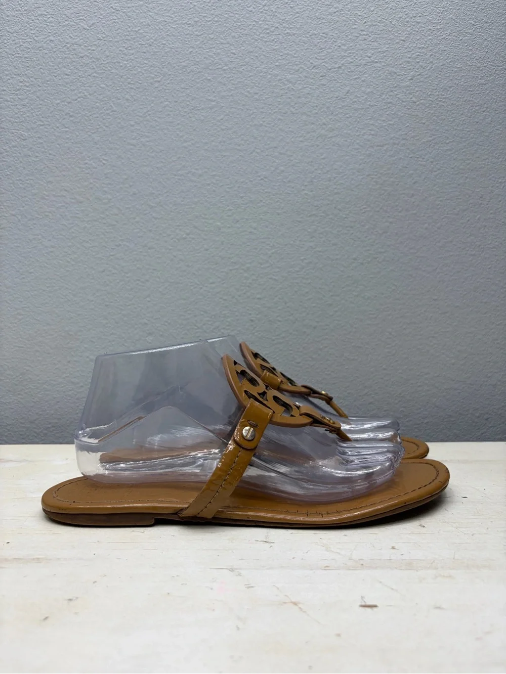Tory Burch Brown Patent Leather Miller Sandals Size 8.5